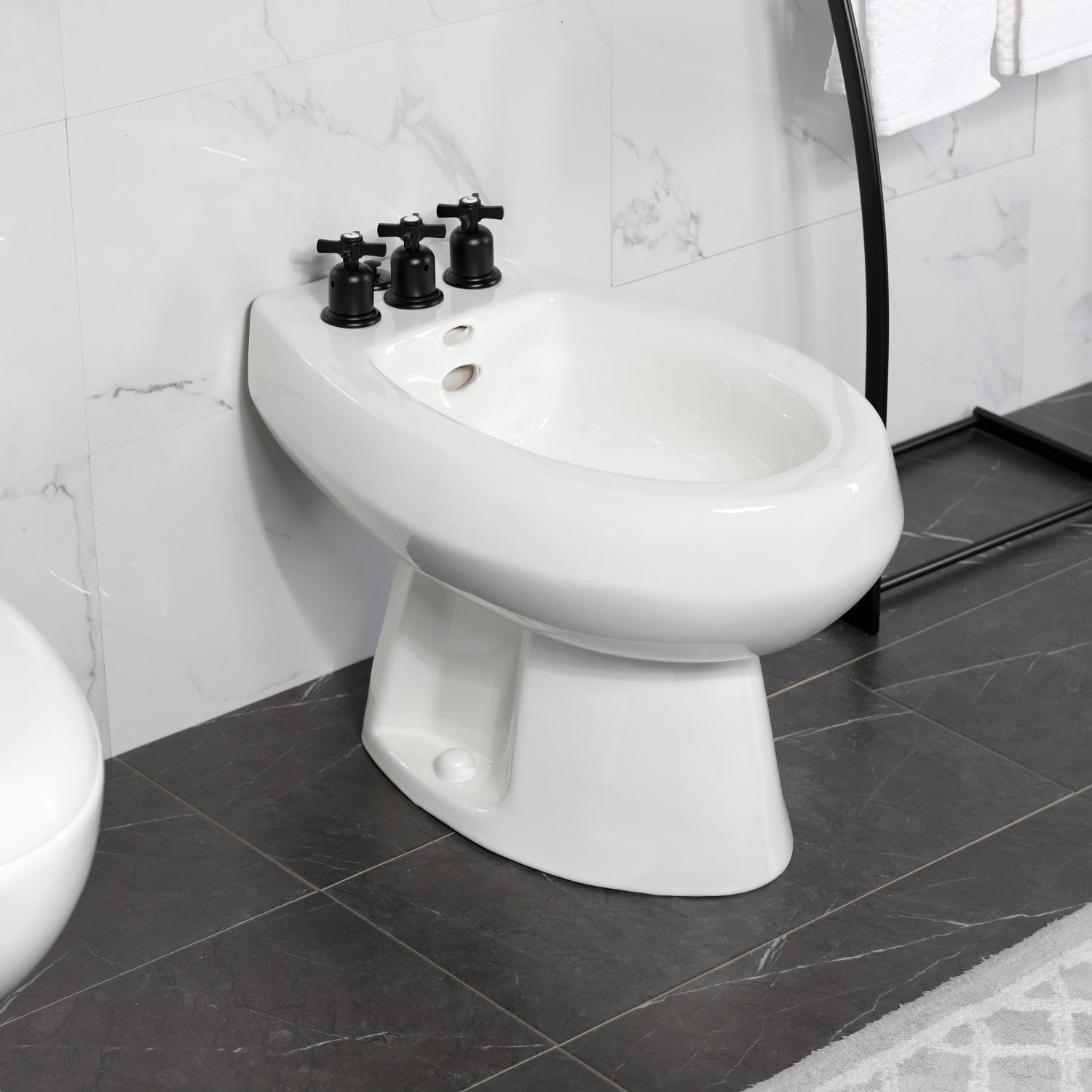 Kingston Tulare KB6320ZX - Millennium Three-Handle Deck Mount Vertical Spray Bidet Faucet with Brass Pop-Up, Matte Black — thumbnail 3